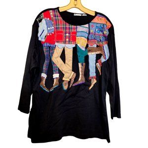 Vintage JK America Long Sleeve Shirt Funky Fun Boots Womens Large Embroidered